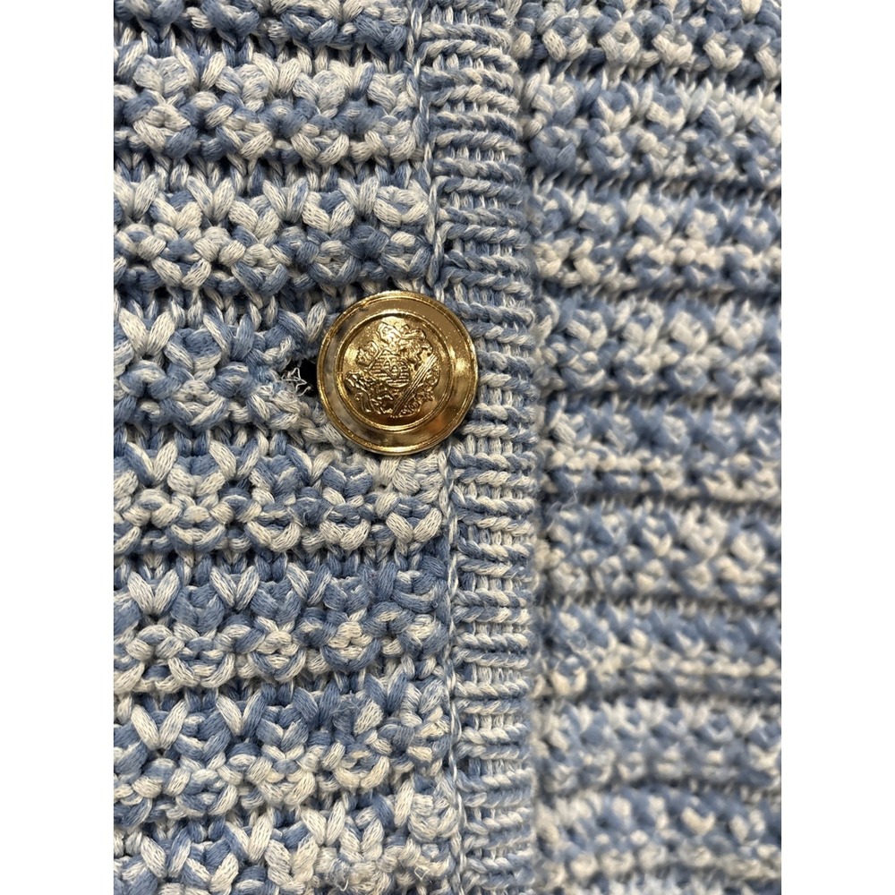 Ba&sh Guspa Cardigan Blue Tweed Knit Jacket Womens Size 2 US 6 Gold Crest Button - Picture 5 of 8
